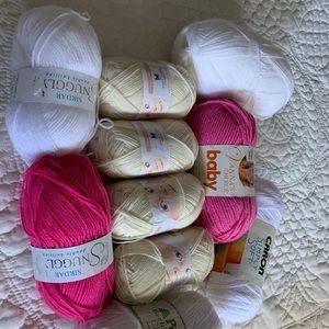 10 skeins Yarn for baby blankets, hats, etc